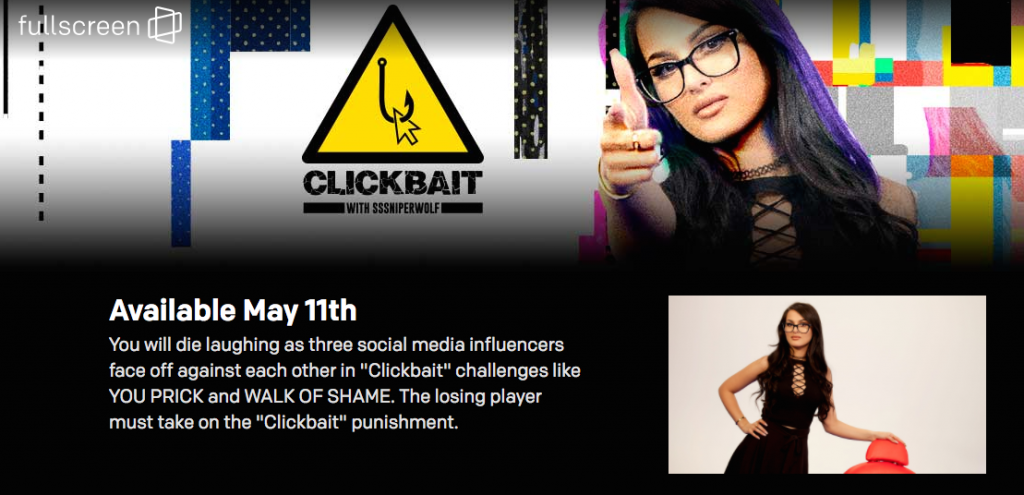 sssniperwolf hosts Fullscreen game show 'Clickbait'